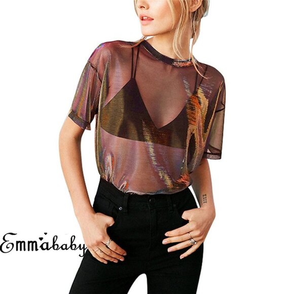 Tops - Sheer Top brown gold